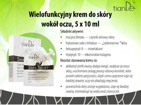Wielofunkcyjny krem pod oczy z mucyną ślimaka TianDe